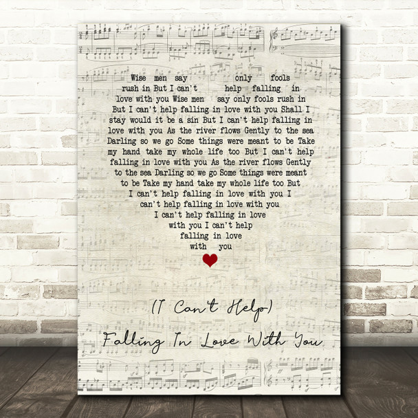 UB40 (I Can't Help) Falling In Love With You Script Heart Song Lyric Print