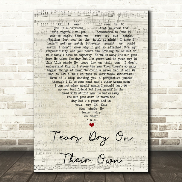 Tears Dry On Their Own Amy Winehouse Script Heart Song Lyric Print