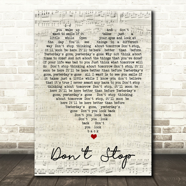 Don't Stop Fleetwood Mac Script Heart Song Lyric Print