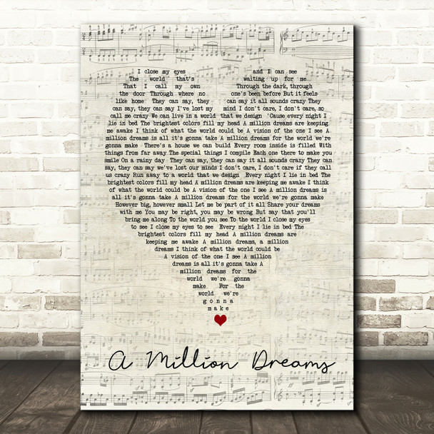 A Million Dreams The Greatest Showman Script Heart Song Lyric Print