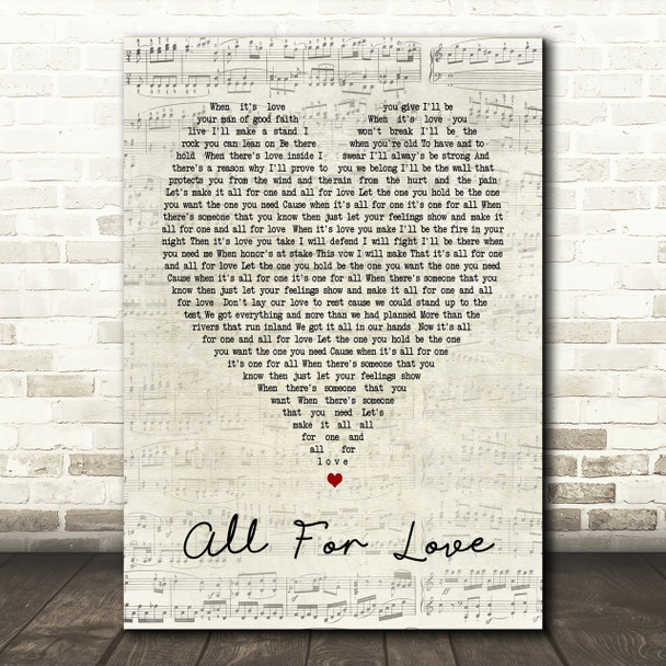 All For Love Rod Stewart Script Heart Song Lyric Print