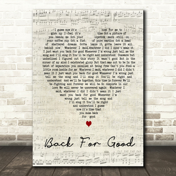 Back For Good Take That Script Heart Song Lyric Print