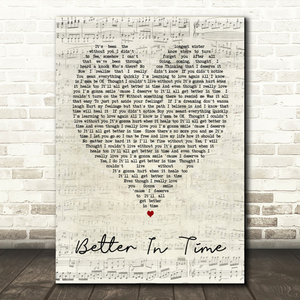 Better In Time Leona Lewis Script Heart Song Lyric Print