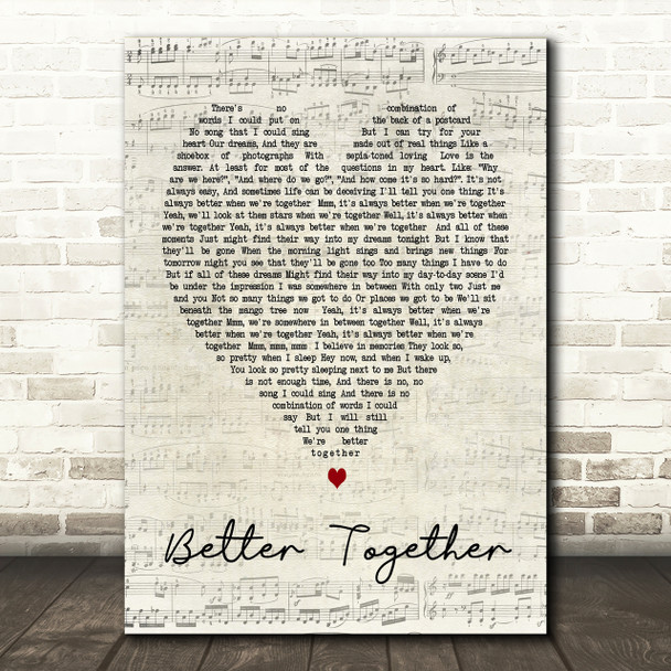 Better Together Jack Johnson Script Heart Song Lyric Print