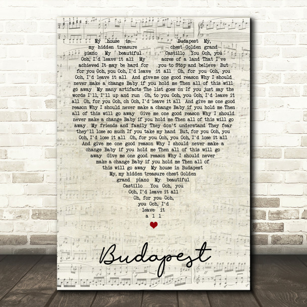 Budapest George Ezra Script Heart Song Lyric Print