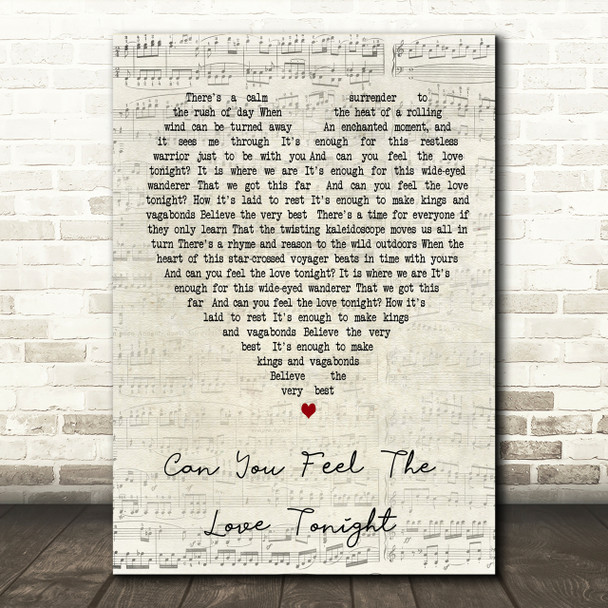 Can You Feel The Love Tonight Elton John Script Heart Song Lyric Print