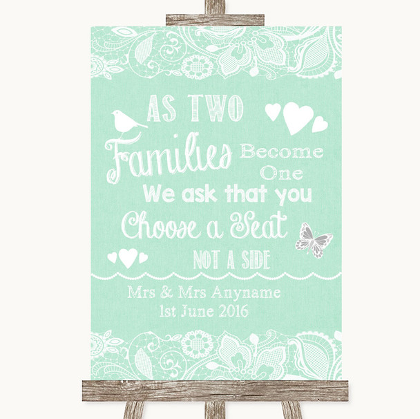 Green Burlap & Lace As Families Become One Seating Plan Wedding Sign