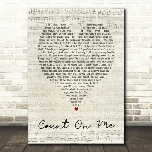 Count On Me Bruno Mars Script Heart Song Lyric Print