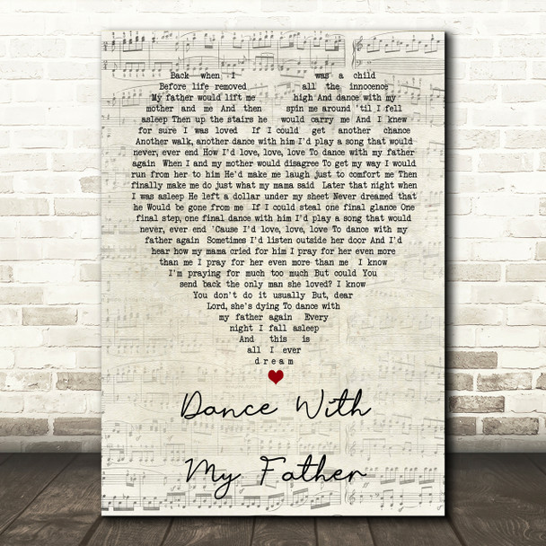 Dance With My Father Luther Vandross Script Heart Song Lyric Print
