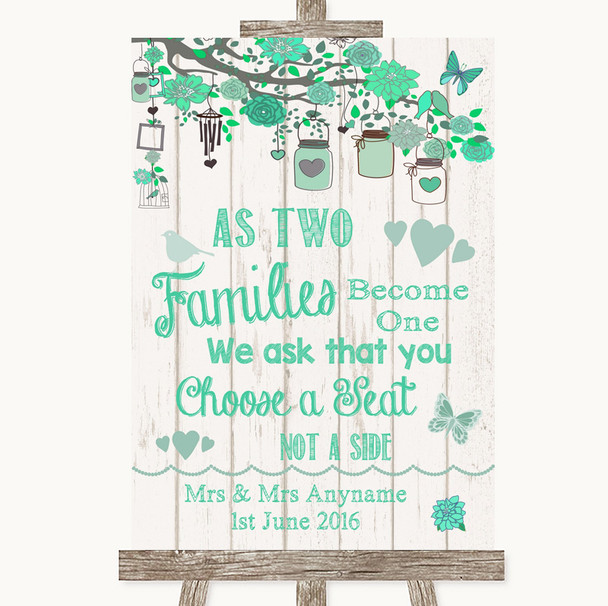 Green Rustic Wood As Families Become One Seating Plan Personalized Wedding Sign