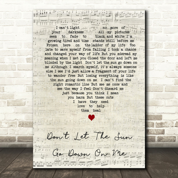 Don't Let The Sun Go Down On Me Elton John Script Heart Song Lyric Print