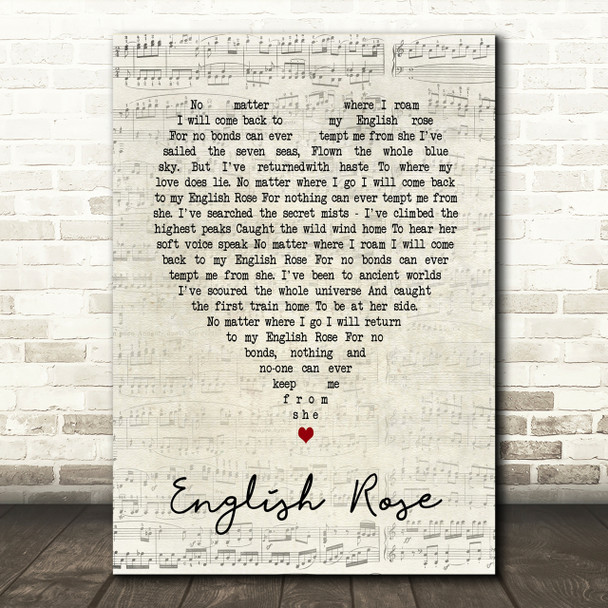 English Rose Paul Weller Script Heart Song Lyric Print