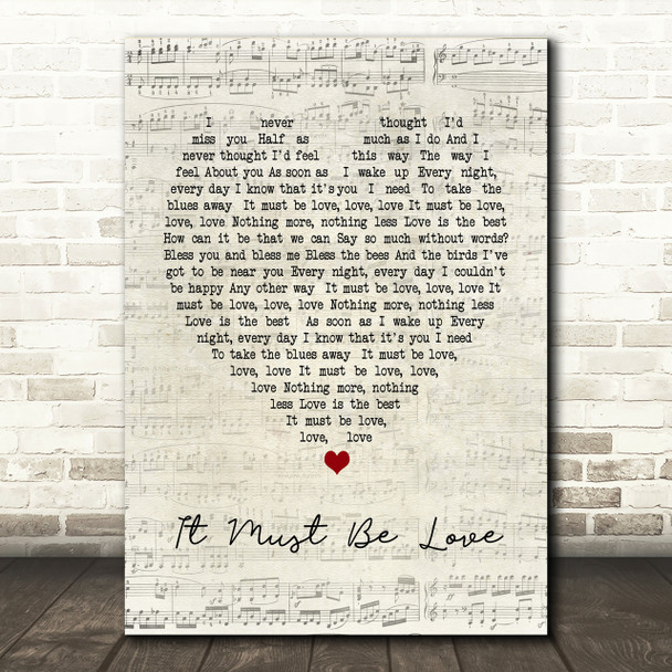 It Must Be Love Madness Script Heart Song Lyric Print