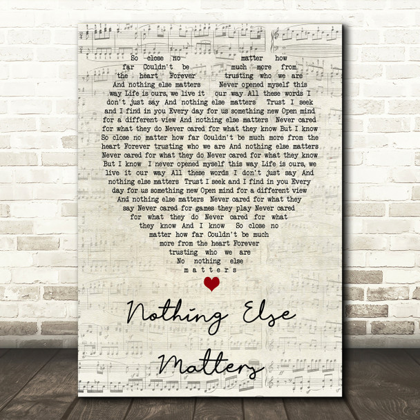 Nothing Else Matters Metallica Script Heart Song Lyric Print