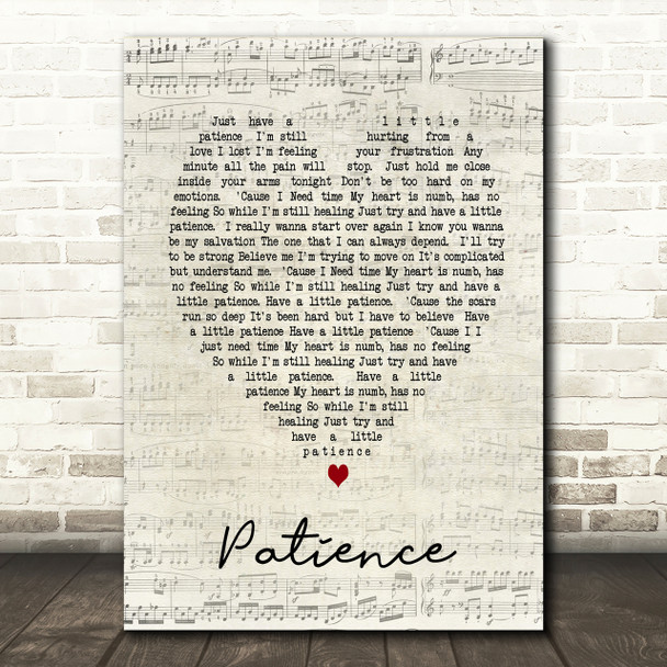 Patience Take That Script Heart Song Lyric Print