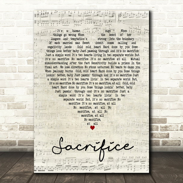 Sacrifice Elton John Script Heart Song Lyric Print