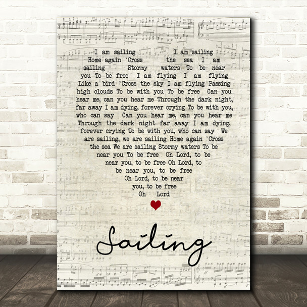Sailing Rod Stewart Script Heart Song Lyric Print