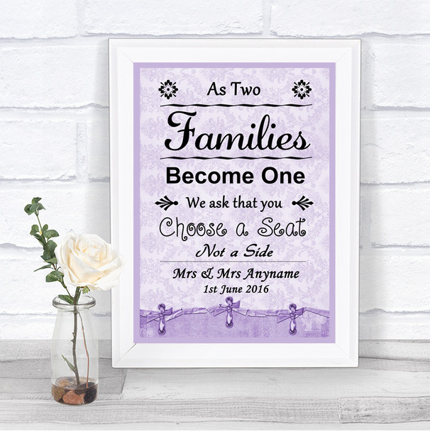 Lilac Shabby Chic As Families Become One Seating Plan Personalized Wedding Sign