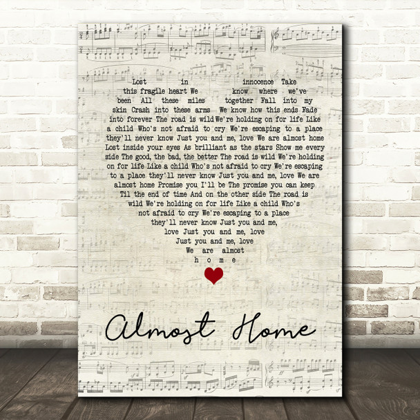 Alex & Sierra Almost Home Script Heart Song Lyric Print