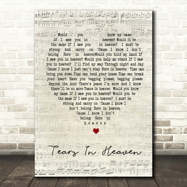 Tears In Heaven Eric Clapton Script Heart Song Lyric Print