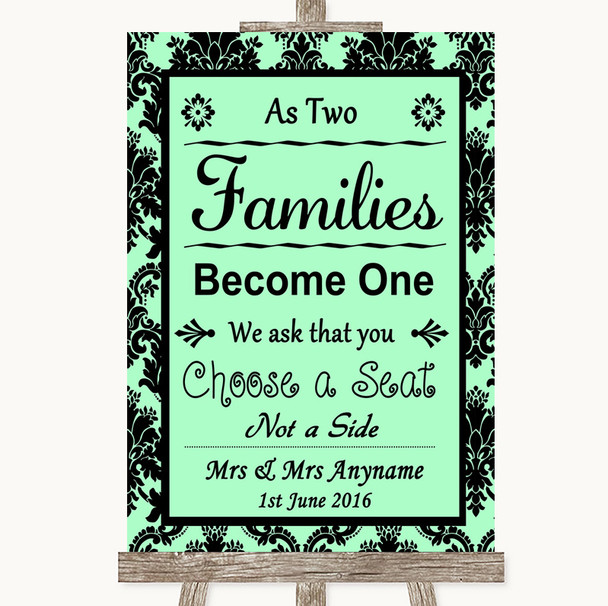 Mint Green Damask As Families Become One Seating Plan Personalized Wedding Sign