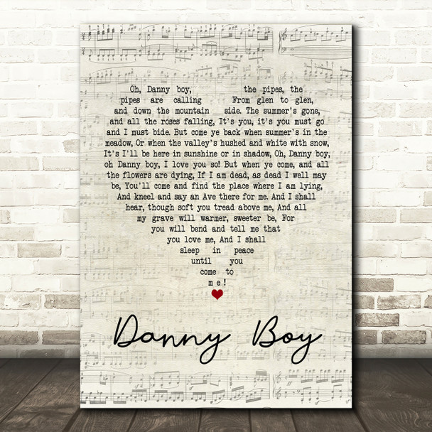 Celtic Woman Danny Boy Script Heart Song Lyric Print