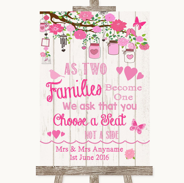 Pink Rustic Wood As Families Become One Seating Plan Personalized Wedding Sign