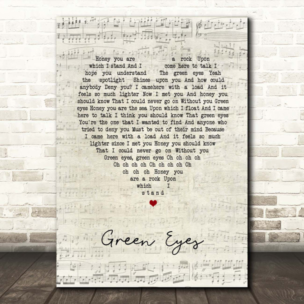 Coldplay Green Eyes Script Heart Song Lyric Print