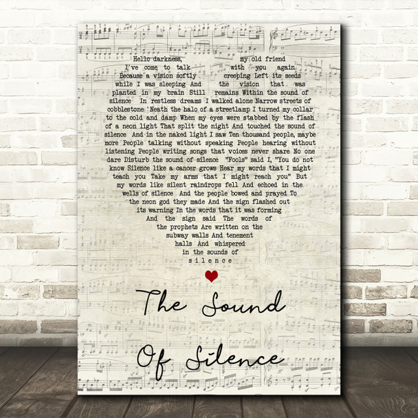 The Sound Of Silence Simon & Garfunkel Script Heart Song Lyric Print