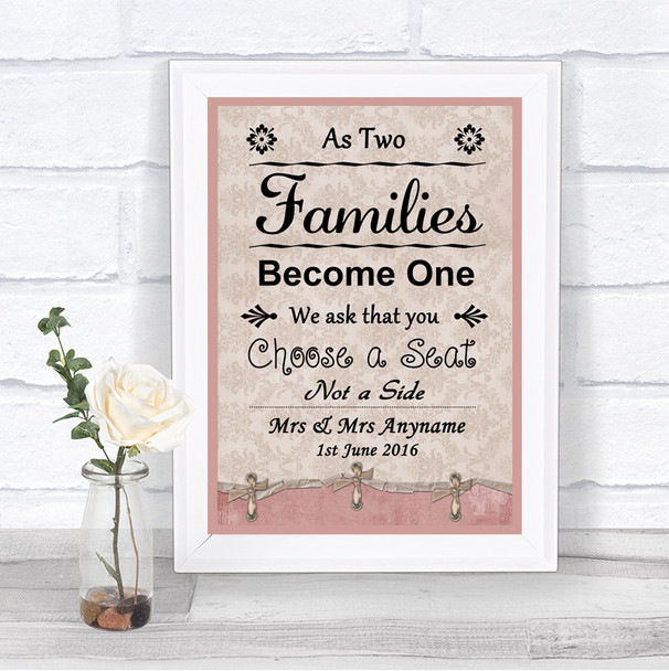 Pink Shabby Chic As Families Become One Seating Plan Personalized Wedding Sign
