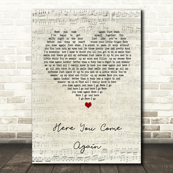 Dolly Parton Here You Come Again Script Heart Song Lyric Print