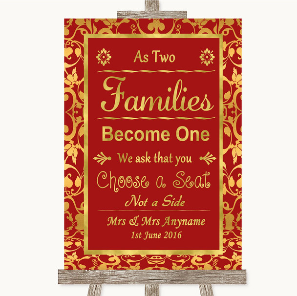 Red & Gold As Families Become One Seating Plan Personalized Wedding Sign