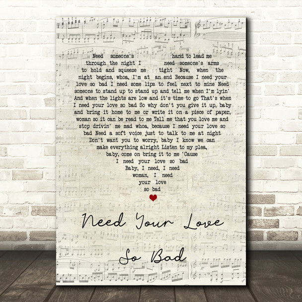 Fleetwood Mac Need Your Love So Bad Script Heart Song Lyric Print