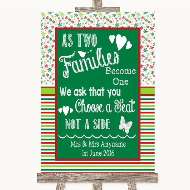 Red & Green Winter As Families Become One Seating Plan Personalized Wedding Sign