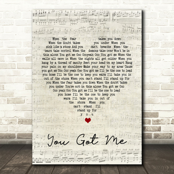 Gavin DeGraw You Got Me Script Heart Song Lyric Print