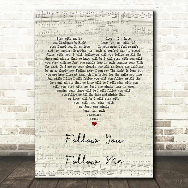 Genesis Follow You Follow Me Script Heart Song Lyric Print