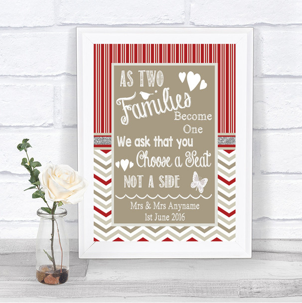 Red & Grey Winter As Families Become One Seating Plan Personalized Wedding Sign