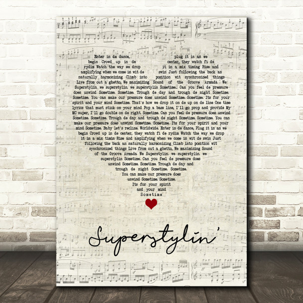 Groove Armada Superstylin' Script Heart Song Lyric Print