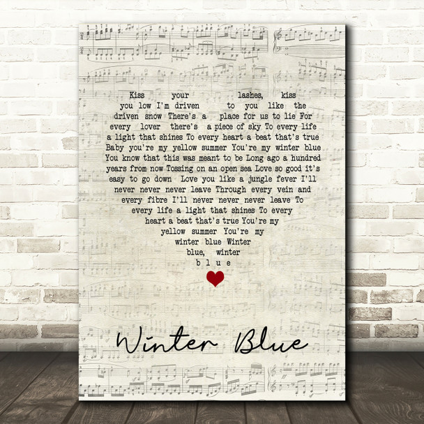 Heather Nova Winter Blue Script Heart Song Lyric Print