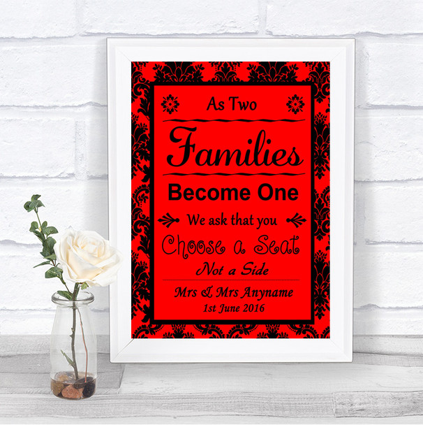 Red Damask As Families Become One Seating Plan Personalized Wedding Sign