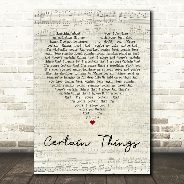 James Arthur Certain Things Script Heart Song Lyric Print