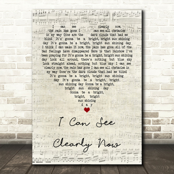 Johnny Nash I Can See Clearly Now Script Heart Song Lyric Print