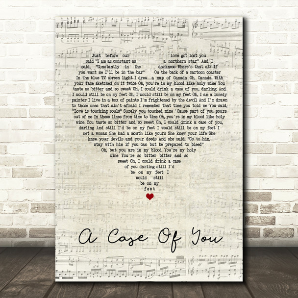 Joni Mitchell A Case Of You Script Heart Song Lyric Print