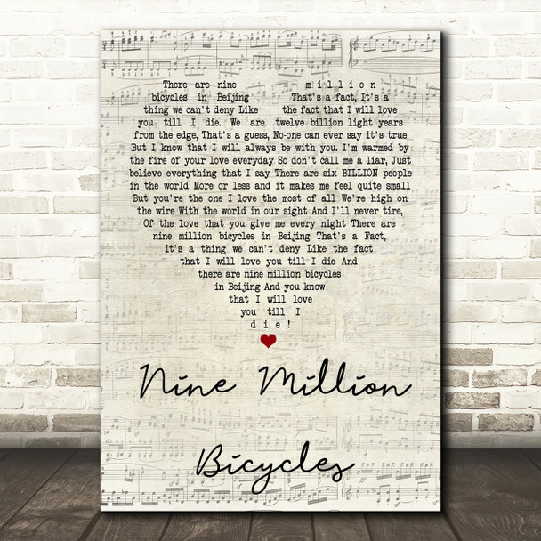 Katie Melua Nine Million Bicycles Script Heart Song Lyric Print
