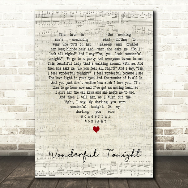 Wonderful Tonight Eric Clapton Script Heart Song Lyric Print