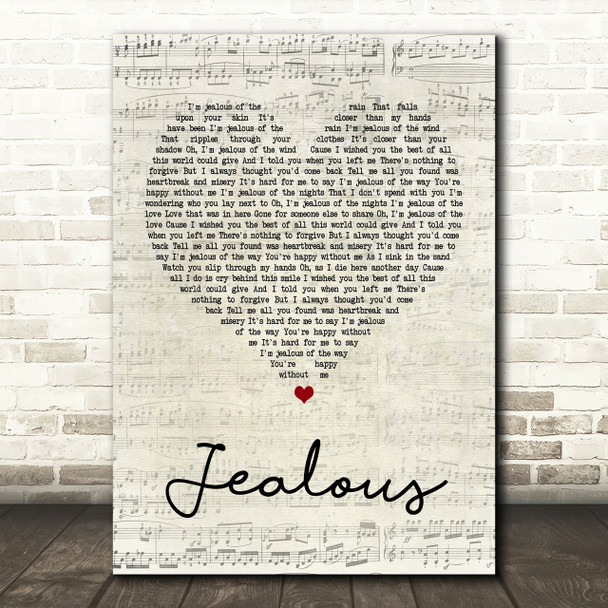 Labrinth Jealous Script Heart Song Lyric Print