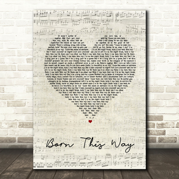 Lady Gaga Born This Way Script Heart Song Lyric Print