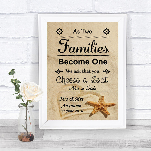 Sandy Beach As Families Become One Seating Plan Personalized Wedding Sign