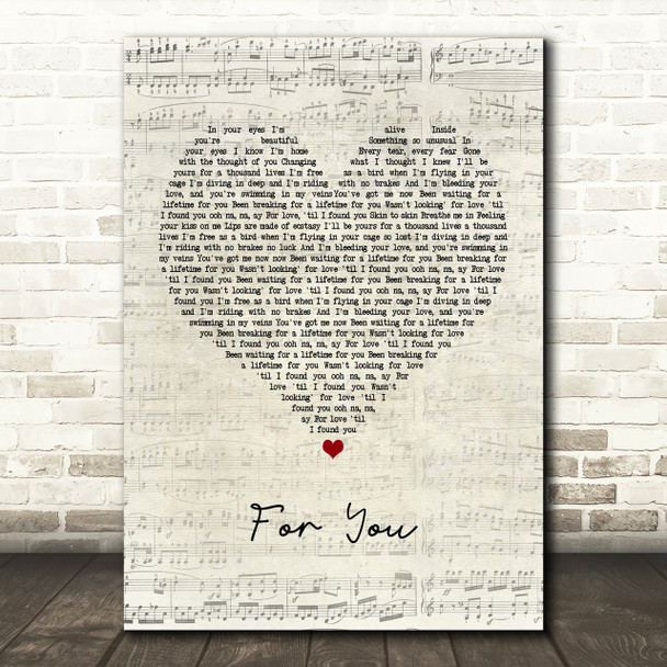 Liam Payne & Rita Ora For You Script Heart Song Lyric Print