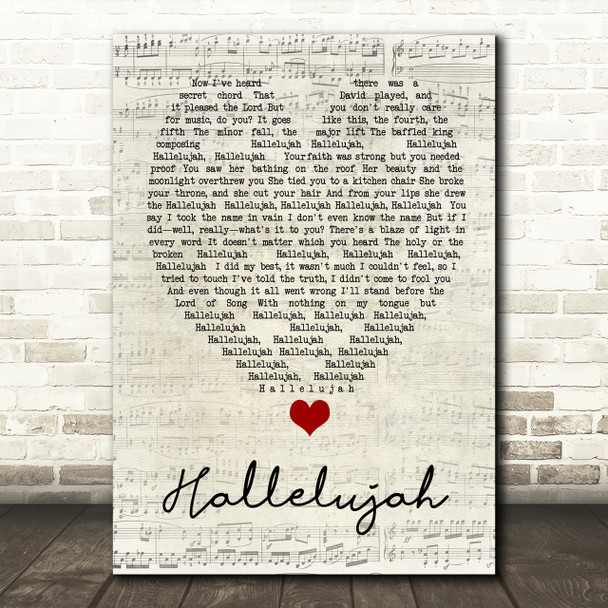 Hallelujah Leonard Cohen Script Heart Song Lyric Print